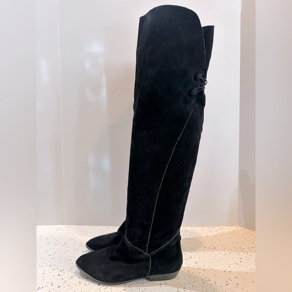 Over The Knee Black Suede Leather‎ Boots Made in Spain - Picture 5 of 11